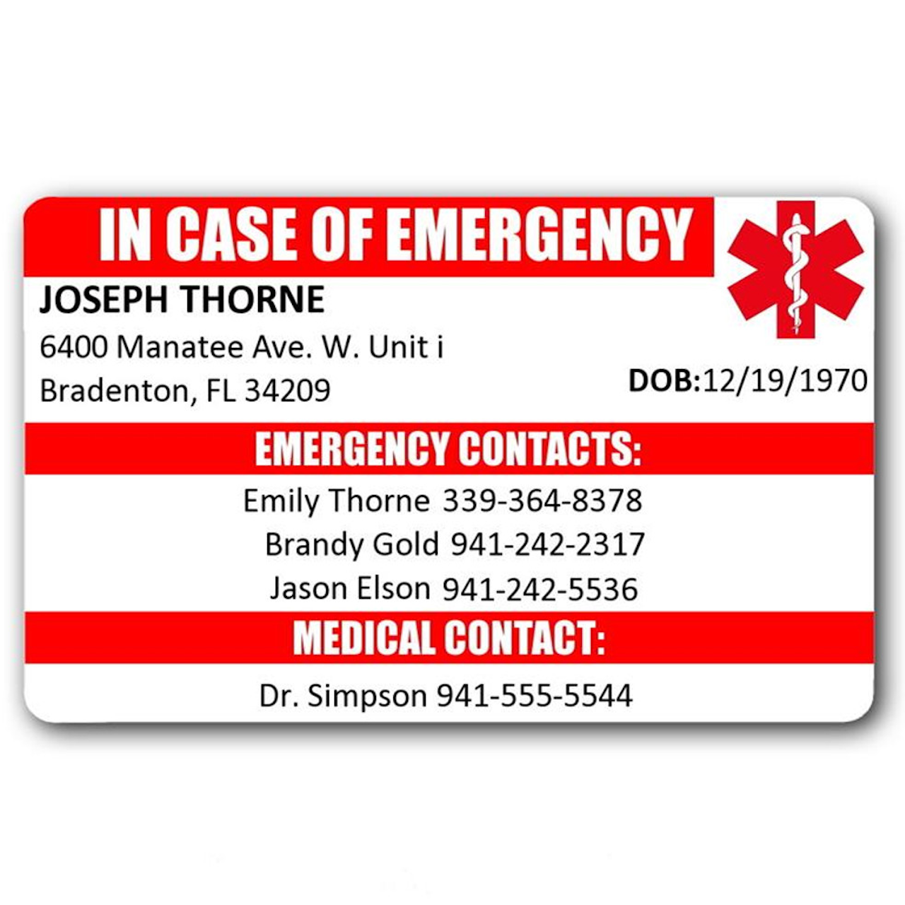 Emergency Contact Information Card